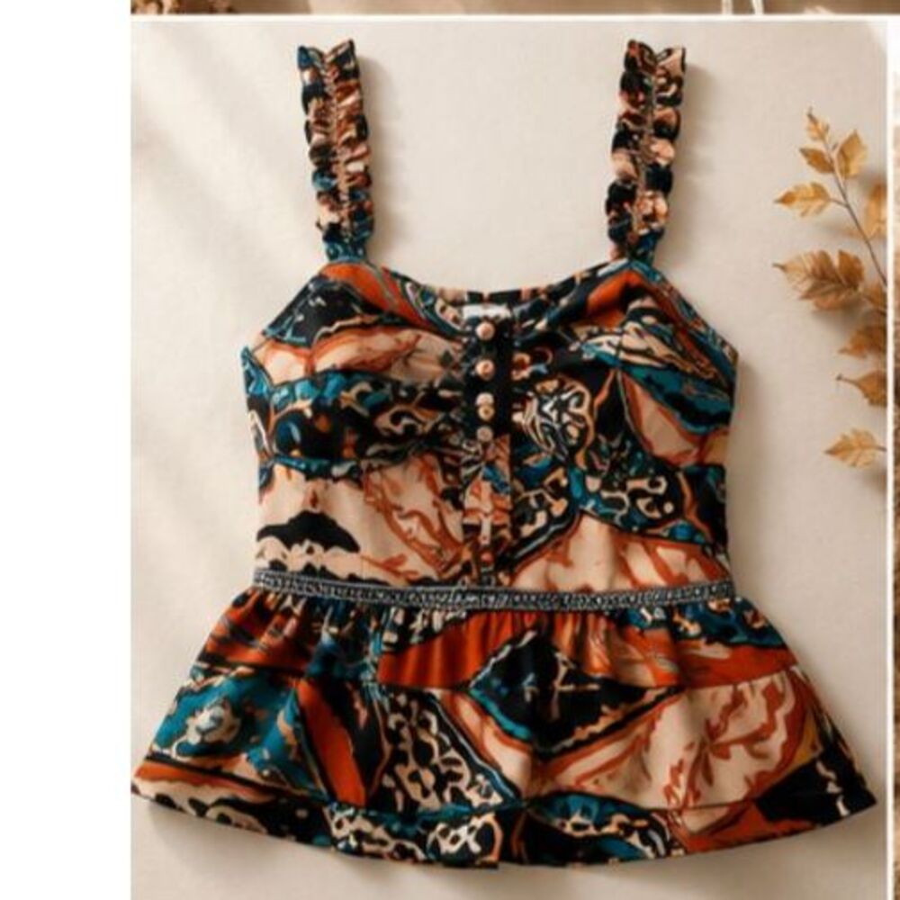 CHUFY Kathmandu Heights Organic Cotton Printed Peplum Tank Top